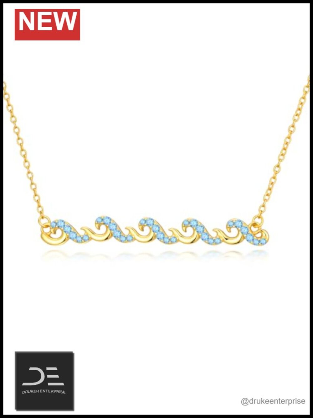 18K Gold Plated 925 Sterling Silver Wave Pendant Necklace